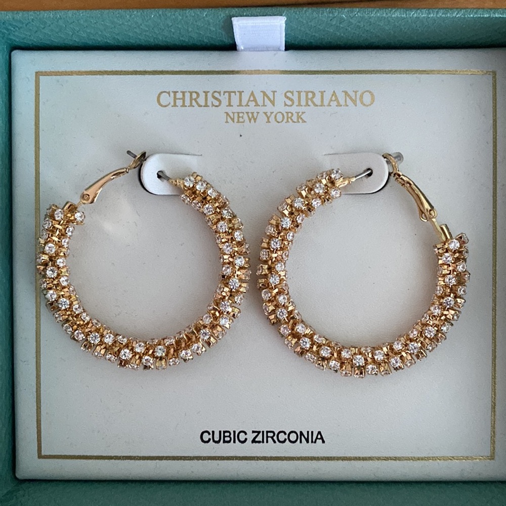 Christian Siriano Pavé-Style Hoop Earrings, Gold & Cubic Zirconia